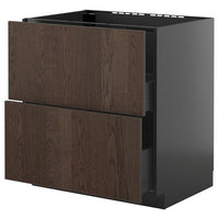METOD / KNIVSHULT base cab f sink+2 fronts/2 drawers, black-grey/Sinarp brown, 80x60 cm