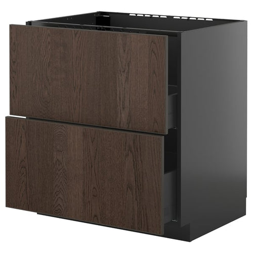 METOD / KNIVSHULT - METOD / KNIVSHULT Base cab f sink+2 fronts/2 drawers, black-grey/Sinarp brown, 80x60 cm