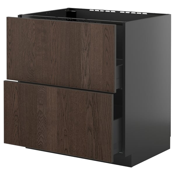 METOD / KNIVSHULT base cab f sink+2 fronts/2 drawers, black-grey/Sinarp brown, 80x60 cm