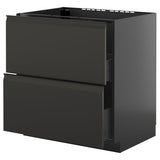 METOD / KNIVSHULT base cab f sink+2 fronts/2 drawers, black-grey/Upplöv matt anthracite, 80x60 cm