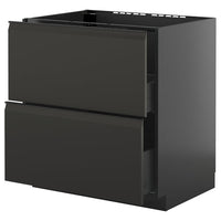METOD / KNIVSHULT base cab f sink+2 fronts/2 drawers, black-grey/Upplöv matt anthracite, 80x60 cm
