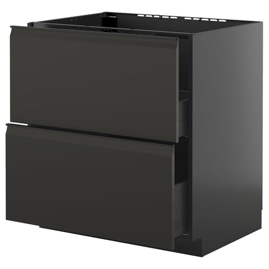 METOD / KNIVSHULT - METOD / KNIVSHULT Base cab f sink+2 fronts/2 drawers, black-grey/Upplöv matt anthracite, 80x60 cm
