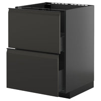METOD / KNIVSHULT base cab f sink+2 fronts/2 drawers, black-grey/Upplöv matt anthracite, 60x60 cm