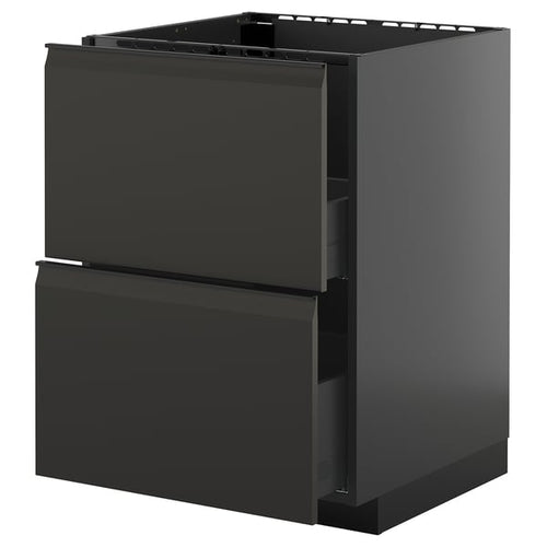 METOD / KNIVSHULT - METOD / KNIVSHULT Base cab f sink+2 fronts/2 drawers, black-grey/Upplöv matt anthracite, 60x60 cm