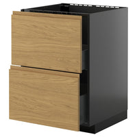 METOD / KNIVSHULT base cab f sink+2 fronts/2 drawers, black-grey/Voxtorp oak effect, 60x60 cm