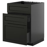 METOD / KNIVSHULT base cab f sink+3 fronts/2 drawers, black-grey/Lerhyttan black stained, 60x60 cm
