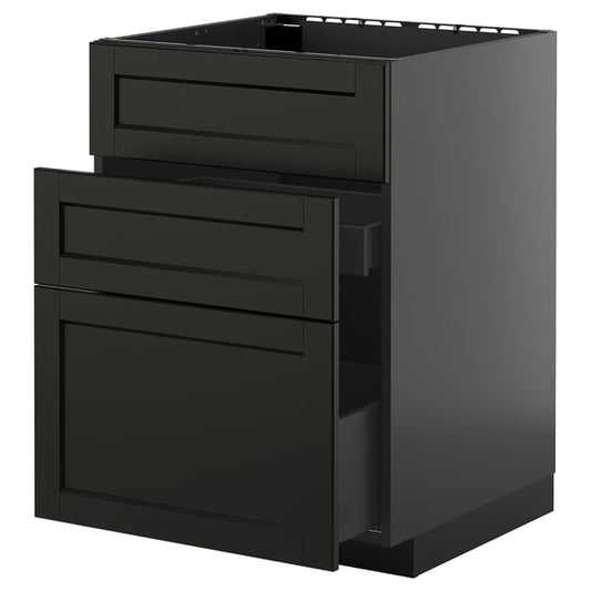 METOD / KNIVSHULT - METOD / KNIVSHULT Base cab f sink+3 fronts/2 drawers, black-grey/Lerhyttan black stained, 60x60 cm