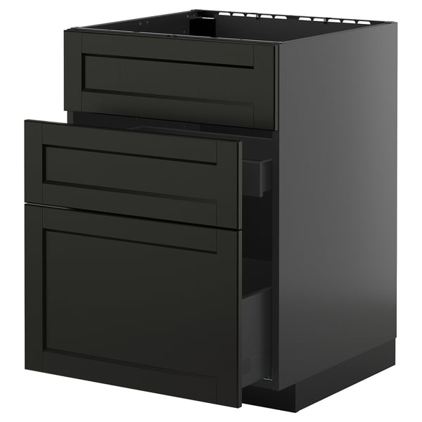 METOD / KNIVSHULT - METOD / KNIVSHULT Base cab f sink+3 fronts/2 drawers, black-grey/Lerhyttan black stained, 60x60 cm