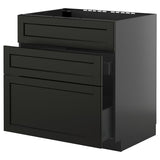METOD / KNIVSHULT base cab f sink+3 fronts/2 drawers, black-grey/Lerhyttan black stained, 80x60 cm