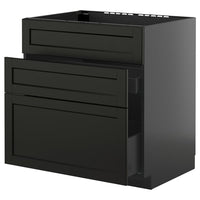 METOD / KNIVSHULT base cab f sink+3 fronts/2 drawers, black-grey/Lerhyttan black stained, 80x60 cm
