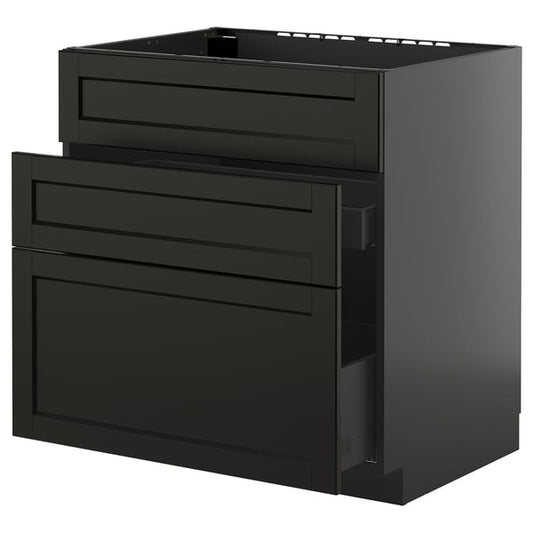 METOD / KNIVSHULT - METOD / KNIVSHULT Base cab f sink+3 fronts/2 drawers, black-grey/Lerhyttan black stained, 80x60 cm