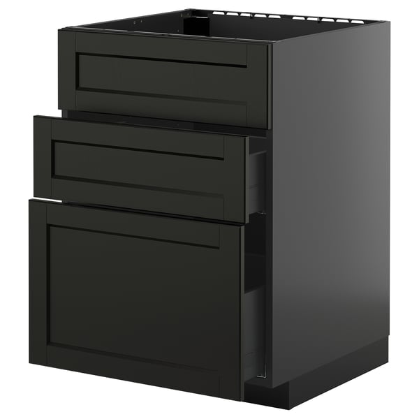 METOD / KNIVSHULT - METOD / KNIVSHULT Base cab f sink+3 fronts/2 drawers, black-grey/Lerhyttan black stained, 60x60 cm