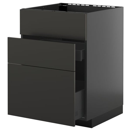 METOD / KNIVSHULT Sink cabinet/3 fronts/2drawers, black-grey/Nickebo anthracite matte, 60x60 cm