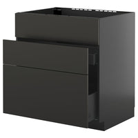 METOD / KNIVSHULT base cab f sink+3 fronts/2 drawers, black-grey/Nickebo matt anthracite, 80x60 cm
