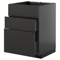 METOD / KNIVSHULT base cab f sink+3 fronts/2 drawers, black-grey/Nickebo matt anthracite, 60x60 cm