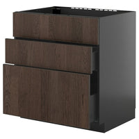 METOD / KNIVSHULT base cab f sink+3 fronts/2 drawers, black-grey/Sinarp brown, 80x60 cm