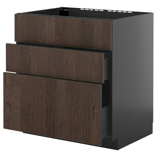 METOD / KNIVSHULT - METOD / KNIVSHULT Base cab f sink+3 fronts/2 drawers, black-grey/Sinarp brown, 80x60 cm