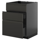METOD / KNIVSHULT base cab f sink+3 fronts/2 drawers, black-grey/Upplöv matt anthracite, 60x60 cm