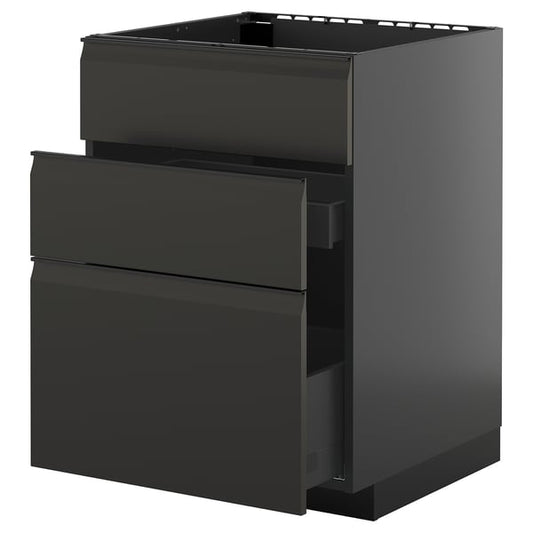 METOD / KNIVSHULT - METOD / KNIVSHULT Base cab f sink+3 fronts/2 drawers, black-grey/Upplöv matt anthracite, 60x60 cm