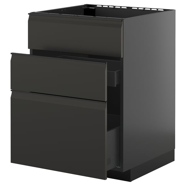 METOD / KNIVSHULT - METOD / KNIVSHULT Base cab f sink+3 fronts/2 drawers, black-grey/Upplöv matt anthracite, 60x60 cm