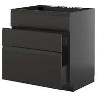 METOD / KNIVSHULT base cab f sink+3 fronts/2 drawers, black-grey/Upplöv matt anthracite, 80x60 cm