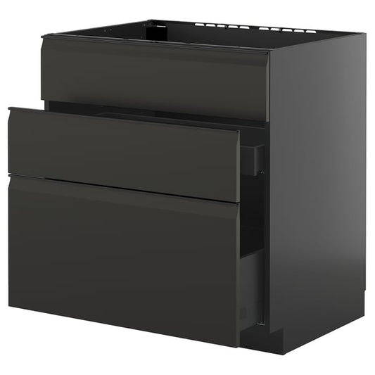 METOD / KNIVSHULT - METOD / KNIVSHULT Base cab f sink+3 fronts/2 drawers, black-grey/Upplöv matt anthracite, 80x60 cm