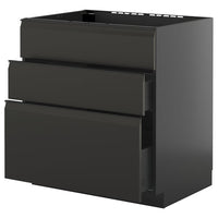 METOD / KNIVSHULT base cab f sink+3 fronts/2 drawers, black-grey/Upplöv matt anthracite, 80x60 cm