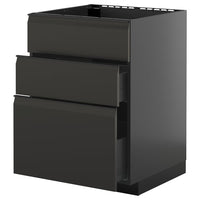 METOD / KNIVSHULT base cab f sink+3 fronts/2 drawers, black-grey/Upplöv matt anthracite, 60x60 cm