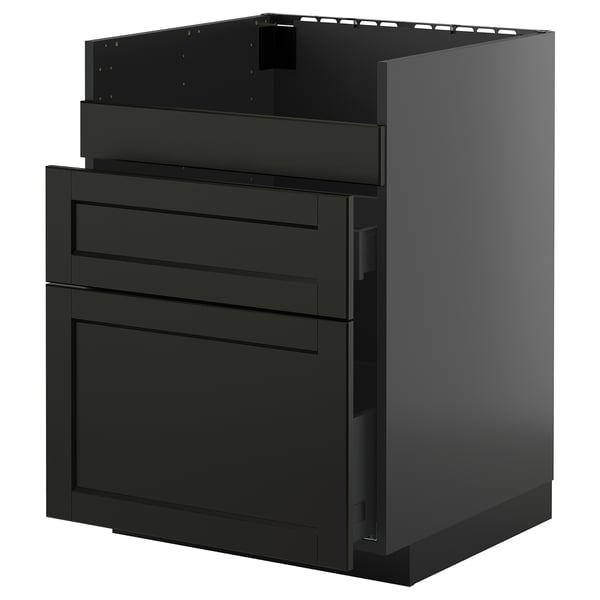 METOD / KNIVSHULT HAVSEN/3front/2cass sink cabinet, black-grey/Nickebo anthracite matte, 60x60 cm