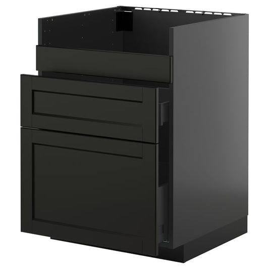 METOD / KNIVSHULT HAVSEN/3front/2cass sink cabinet, black-grey/Nickebo anthracite matte, 60x60 cm