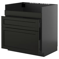 METOD / KNIVSHULT base cb f HAVSEN snk/3 frnts/2 drws, black-grey/Lerhyttan black stained, 80x60 cm