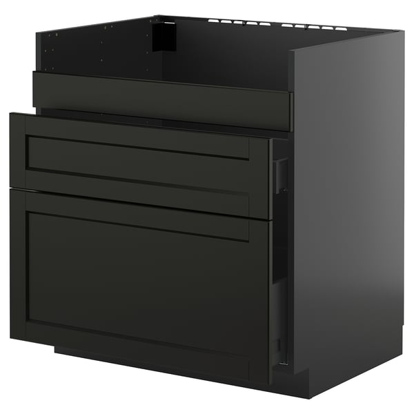 METOD / KNIVSHULT base cb f HAVSEN snk/3 frnts/2 drws, black-grey/Lerhyttan black stained, 80x60 cm