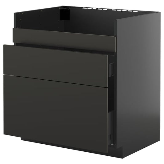 METOD / KNIVSHULT HAVSEN/3front/2cass sink cabinet, black-grey/Nickebo anthracite matte, 80x60 cm