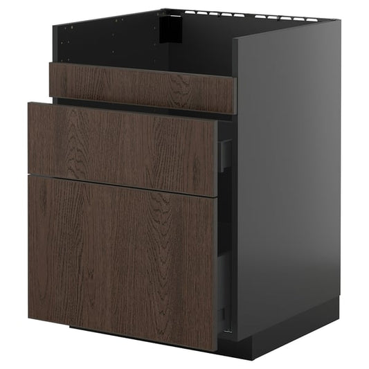 METOD / KNIVSHULT HAVSEN/3front/2cass sink cabinet, black-grey/Sinarp brown, 60x60 cm