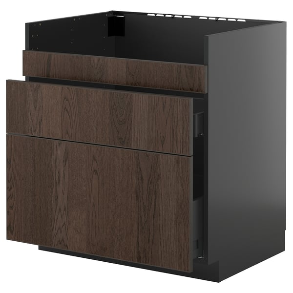 METOD / KNIVSHULT HAVSEN/3front/2cass sink cabinet, black-grey/Sinarp brown, 80x60 cm