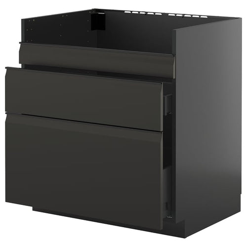 METOD / KNIVSHULT - METOD / KNIVSHULT Base cb f HAVSEN snk/3 frnts/2 drws, black-grey/Upplöv matt anthracite, 80x60 cm