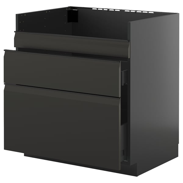 METOD / KNIVSHULT base cb f HAVSEN snk/3 frnts/2 drws, black-grey/Upplöv matt anthracite, 80x60 cm