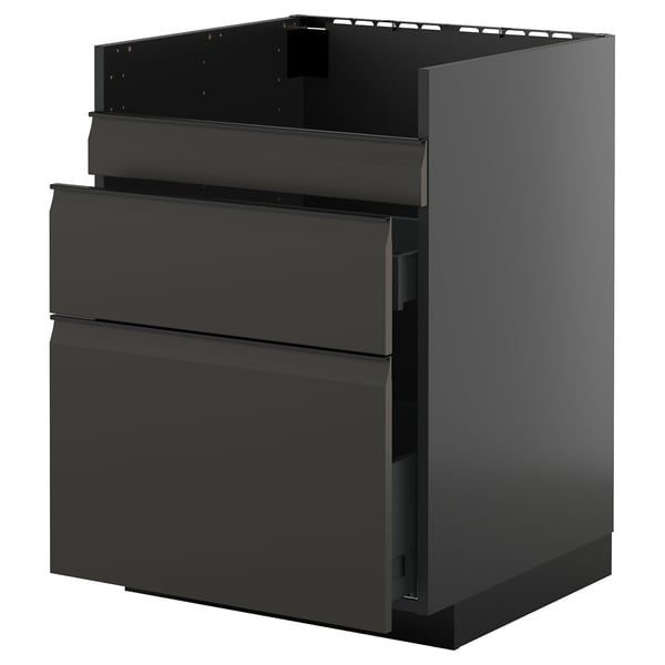 METOD / KNIVSHULT base cb f HAVSEN snk/3 frnts/2 drws, black-grey/Upplöv matt anthracite, 60x60 cm