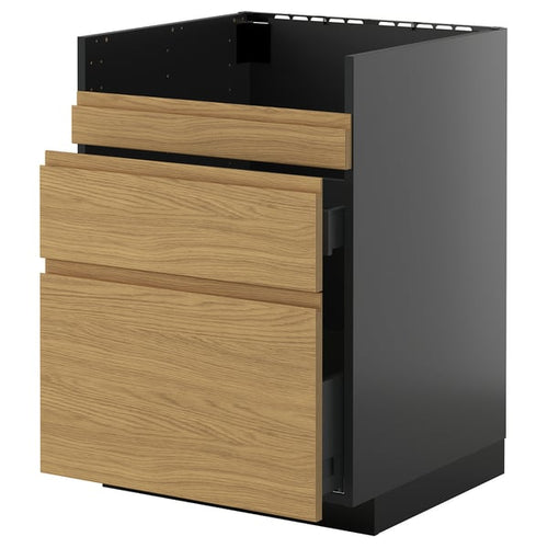 METOD / KNIVSHULT - METOD / KNIVSHULT Base cb f HAVSEN snk/3 frnts/2 drws, black-grey/Voxtorp oak effect, 60x60 cm