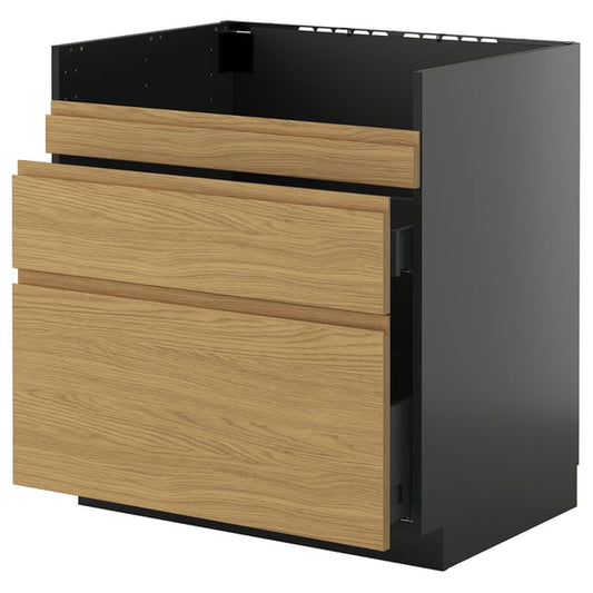 METOD / KNIVSHULT - METOD / KNIVSHULT Base cb f HAVSEN snk/3 frnts/2 drws, black-grey/Voxtorp oak effect, 80x60 cm