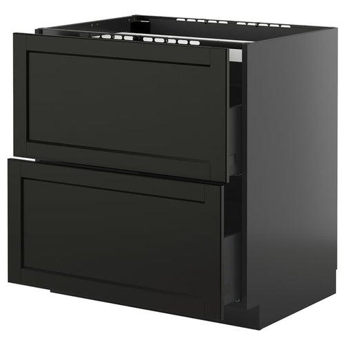 METOD / KNIVSHULT - METOD / KNIVSHULT Base cab f hob/2 fronts/2 drawers, black-grey/Lerhyttan black stained, 80x60 cm