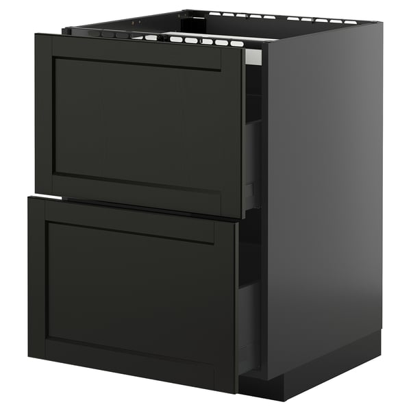 METOD / KNIVSHULT - METOD / KNIVSHULT Base cab f hob/2 fronts/2 drawers, black-grey/Lerhyttan black stained, 60x60 cm