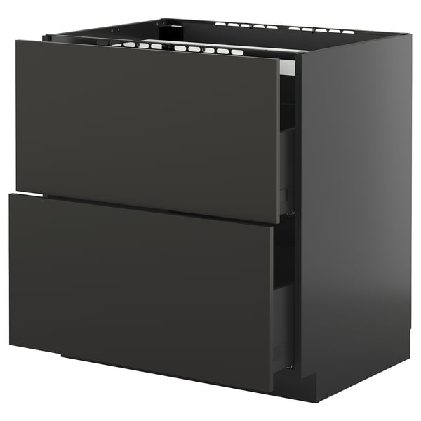 METOD / KNIVSHULT base cab f hob/2 fronts/2 drawers, black-grey/Nickebo matt anthracite, 80x60 cm