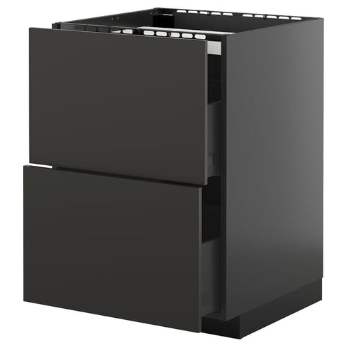 METOD / KNIVSHULT - METOD / KNIVSHULT Base cab f hob/2 fronts/2 drawers, black-grey/Nickebo matt anthracite, 60x60 cm