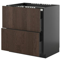 METOD / KNIVSHULT base cab f hob/2 fronts/2 drawers, black-grey/Sinarp brown, 80x60 cm