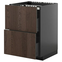 METOD / KNIVSHULT base cab f hob/2 fronts/2 drawers, black-grey/Sinarp brown, 60x60 cm