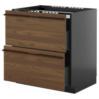 METOD / KNIVSHULT base cab f hob/2 fronts/2 drawers, black-grey/Stensta dark brown ash veneer, 80x60 cm
