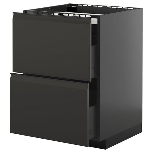 METOD / KNIVSHULT - METOD / KNIVSHULT Base cab f hob/2 fronts/2 drawers, black-grey/Upplöv matt anthracite, 60x60 cm