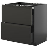 METOD / KNIVSHULT base cab f hob/2 fronts/2 drawers, black-grey/Upplöv matt anthracite, 80x60 cm