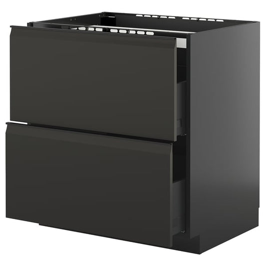 METOD / KNIVSHULT - METOD / KNIVSHULT Base cab f hob/2 fronts/2 drawers, black-grey/Upplöv matt anthracite, 80x60 cm